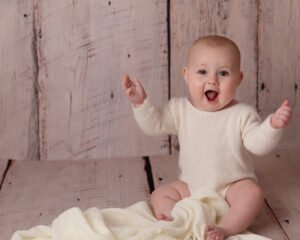 Baby girl having photo in studio in Bridgwater